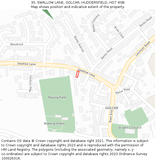 35, SWALLOW LANE, GOLCAR, HUDDERSFIELD, HD7 4NB: Location map and indicative extent of plot