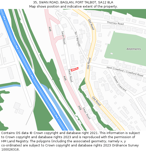 35, SWAN ROAD, BAGLAN, PORT TALBOT, SA12 8LA: Location map and indicative extent of plot