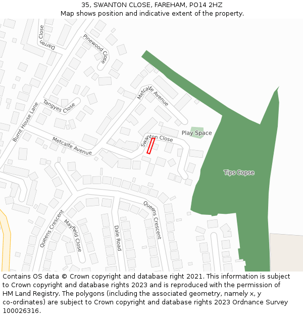 35, SWANTON CLOSE, FAREHAM, PO14 2HZ: Location map and indicative extent of plot