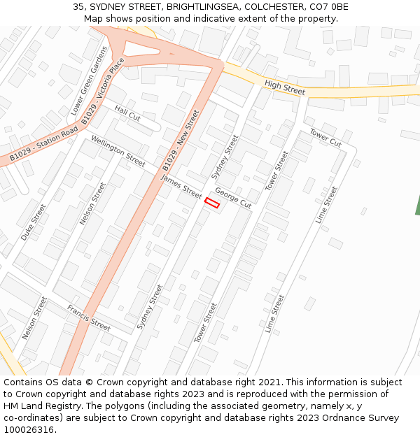 35, SYDNEY STREET, BRIGHTLINGSEA, COLCHESTER, CO7 0BE: Location map and indicative extent of plot