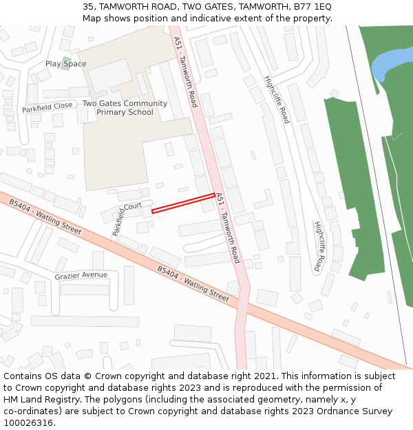35, TAMWORTH ROAD, TWO GATES, TAMWORTH, B77 1EQ: Location map and indicative extent of plot
