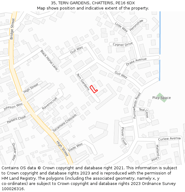 35, TERN GARDENS, CHATTERIS, PE16 6DX: Location map and indicative extent of plot