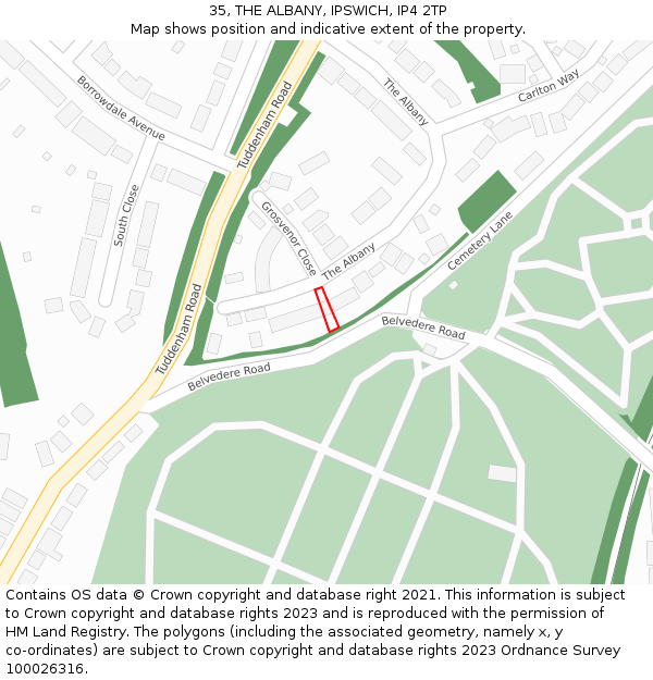 35, THE ALBANY, IPSWICH, IP4 2TP: Location map and indicative extent of plot