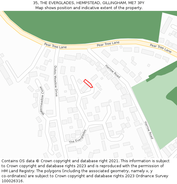 35, THE EVERGLADES, HEMPSTEAD, GILLINGHAM, ME7 3PY: Location map and indicative extent of plot