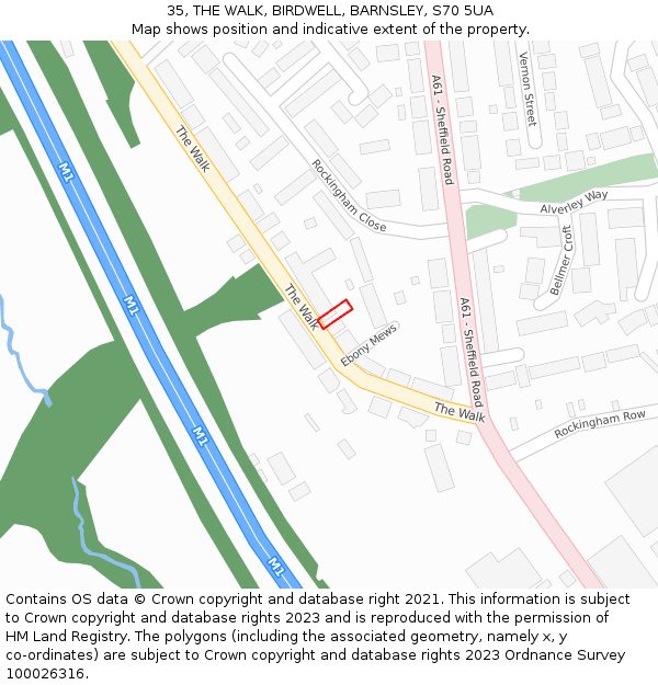 35, THE WALK, BIRDWELL, BARNSLEY, S70 5UA: Location map and indicative extent of plot