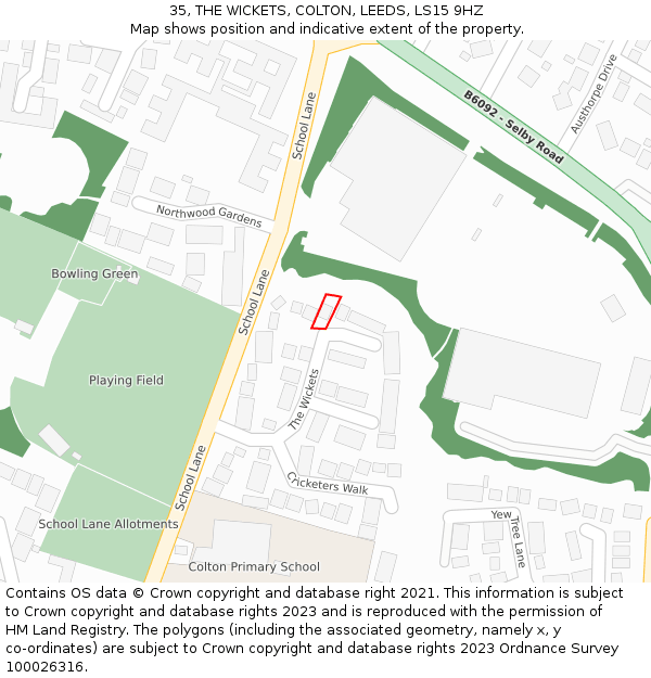 35, THE WICKETS, COLTON, LEEDS, LS15 9HZ: Location map and indicative extent of plot