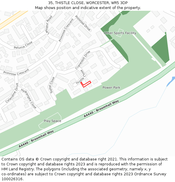 35, THISTLE CLOSE, WORCESTER, WR5 3DP: Location map and indicative extent of plot