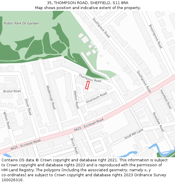 35, THOMPSON ROAD, SHEFFIELD, S11 8RA: Location map and indicative extent of plot