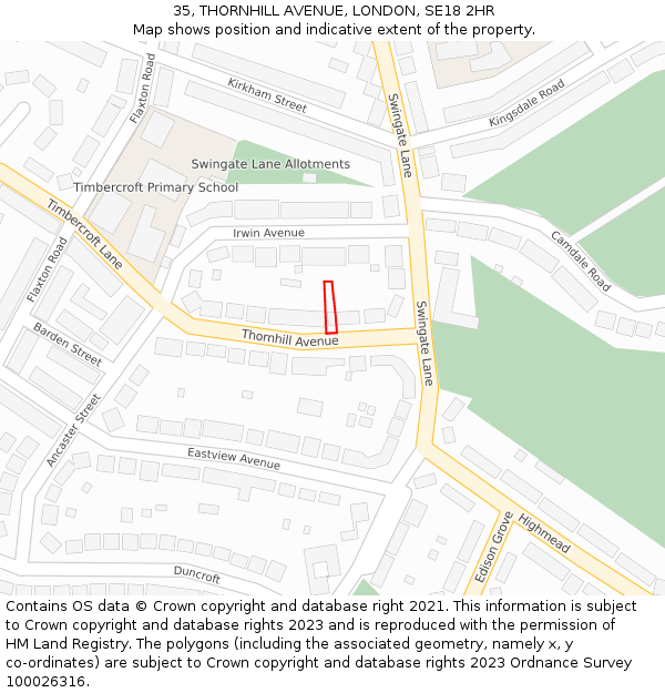 35, THORNHILL AVENUE, LONDON, SE18 2HR: Location map and indicative extent of plot