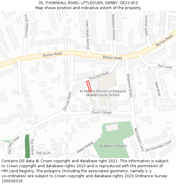 35, THORNHILL ROAD, LITTLEOVER, DERBY, DE23 6FZ: Location map and indicative extent of plot