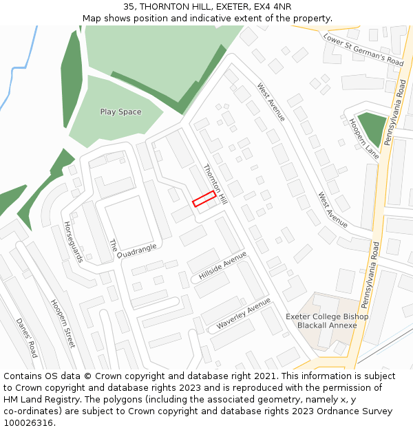 35, THORNTON HILL, EXETER, EX4 4NR: Location map and indicative extent of plot