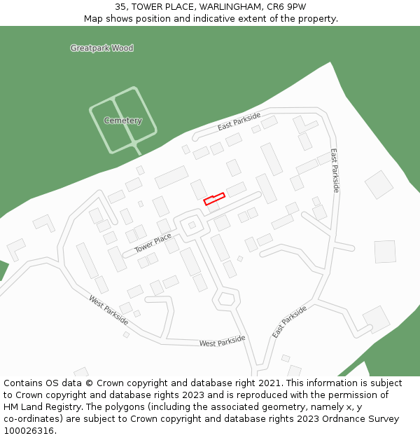 35, TOWER PLACE, WARLINGHAM, CR6 9PW: Location map and indicative extent of plot
