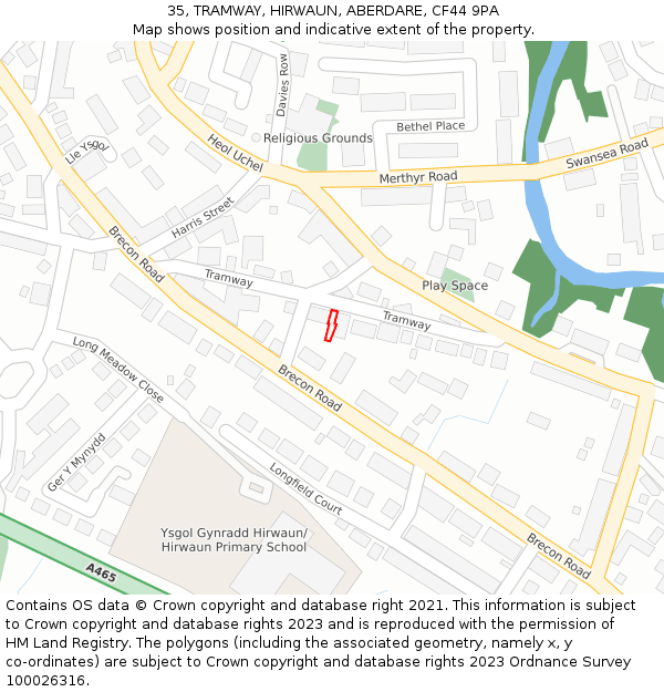 35, TRAMWAY, HIRWAUN, ABERDARE, CF44 9PA: Location map and indicative extent of plot