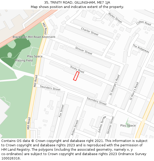 35, TRINITY ROAD, GILLINGHAM, ME7 1JA: Location map and indicative extent of plot