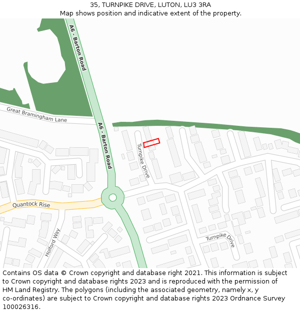 35, TURNPIKE DRIVE, LUTON, LU3 3RA: Location map and indicative extent of plot