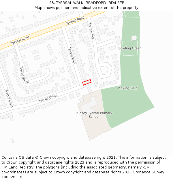 35, TYERSAL WALK, BRADFORD, BD4 8ER: Location map and indicative extent of plot