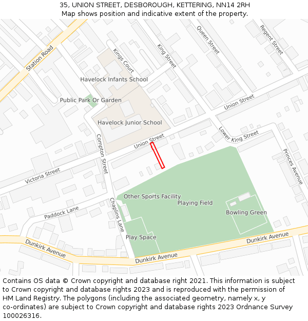 35, UNION STREET, DESBOROUGH, KETTERING, NN14 2RH: Location map and indicative extent of plot