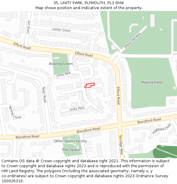 35, UNITY PARK, PLYMOUTH, PL3 6NW: Location map and indicative extent of plot