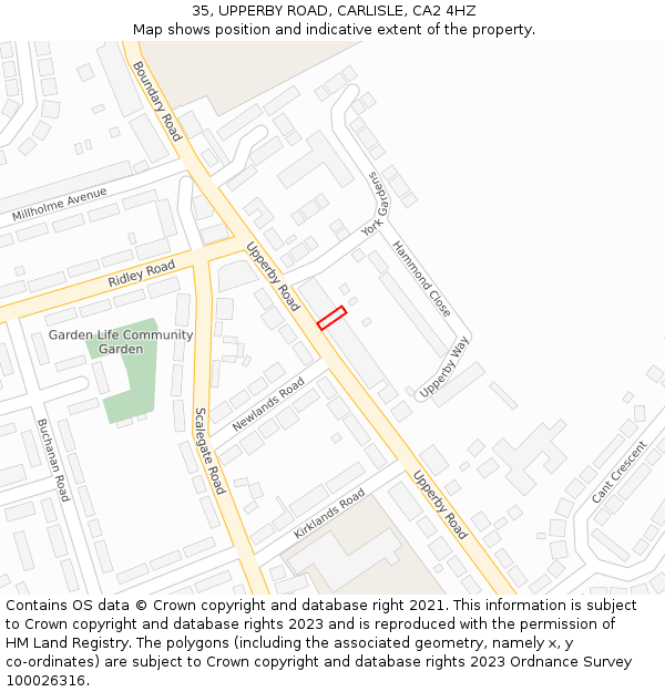 35, UPPERBY ROAD, CARLISLE, CA2 4HZ: Location map and indicative extent of plot