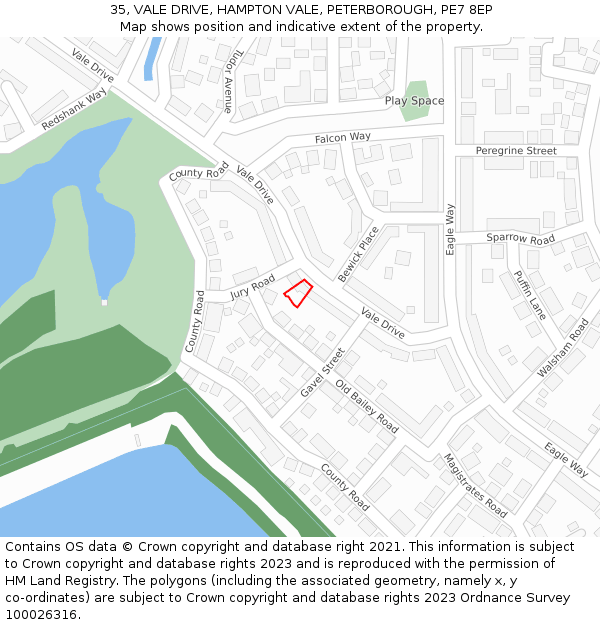35, VALE DRIVE, HAMPTON VALE, PETERBOROUGH, PE7 8EP: Location map and indicative extent of plot