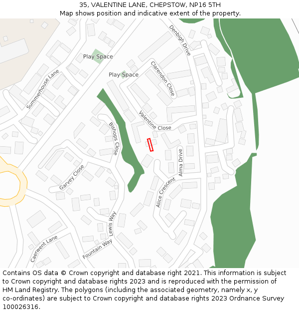 35, VALENTINE LANE, CHEPSTOW, NP16 5TH: Location map and indicative extent of plot