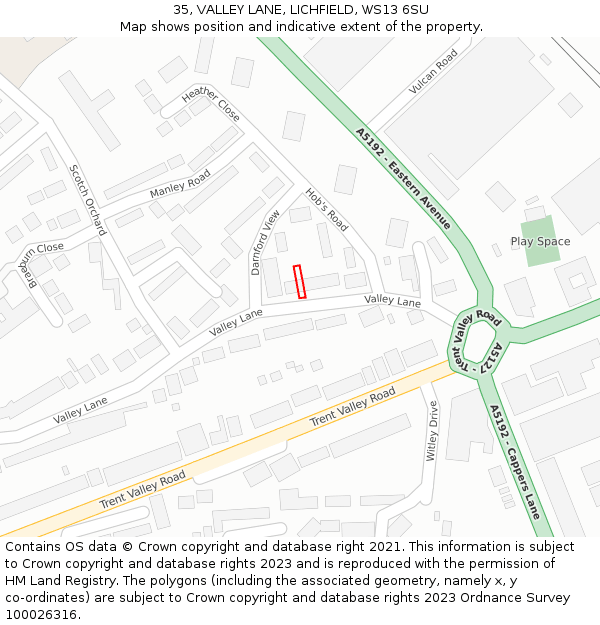 35, VALLEY LANE, LICHFIELD, WS13 6SU: Location map and indicative extent of plot