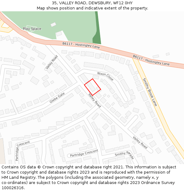 35, VALLEY ROAD, DEWSBURY, WF12 0HY: Location map and indicative extent of plot