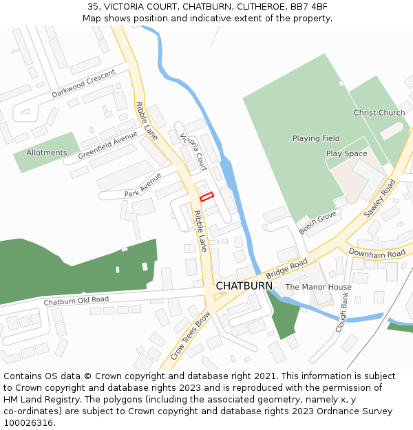 35, VICTORIA COURT, CHATBURN, CLITHEROE, BB7 4BF: Location map and indicative extent of plot