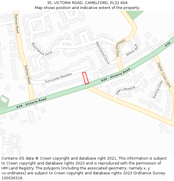 35, VICTORIA ROAD, CAMELFORD, PL32 9XA: Location map and indicative extent of plot