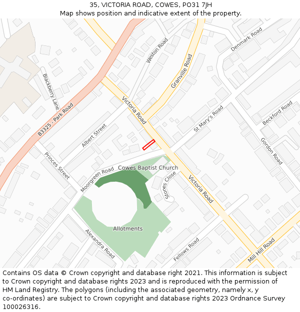 35, VICTORIA ROAD, COWES, PO31 7JH: Location map and indicative extent of plot