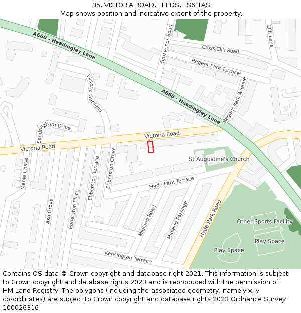 35, VICTORIA ROAD, LEEDS, LS6 1AS: Location map and indicative extent of plot