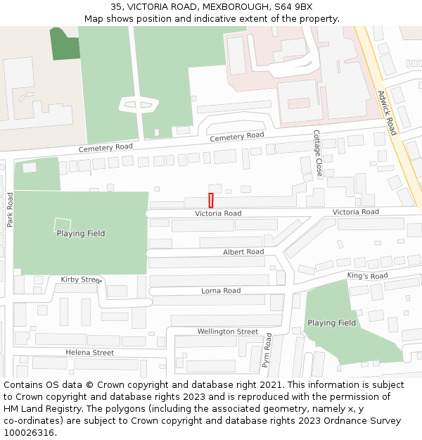 35, VICTORIA ROAD, MEXBOROUGH, S64 9BX: Location map and indicative extent of plot
