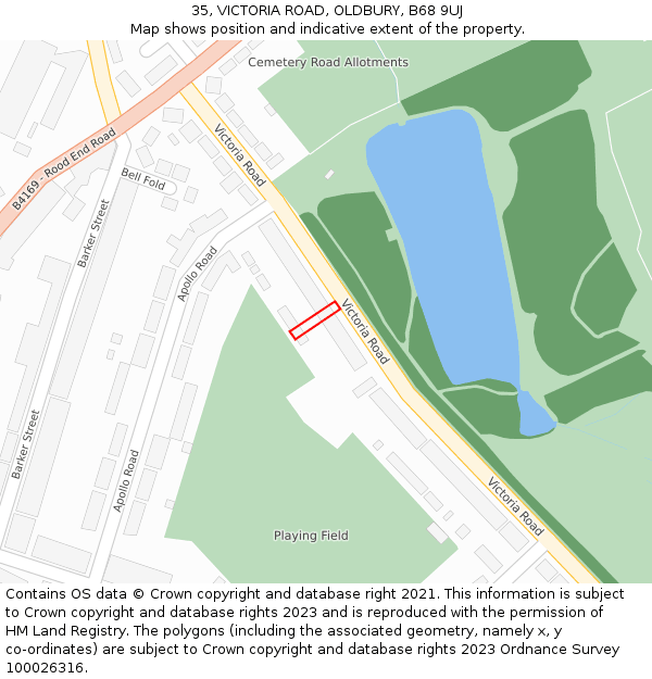 35, VICTORIA ROAD, OLDBURY, B68 9UJ: Location map and indicative extent of plot