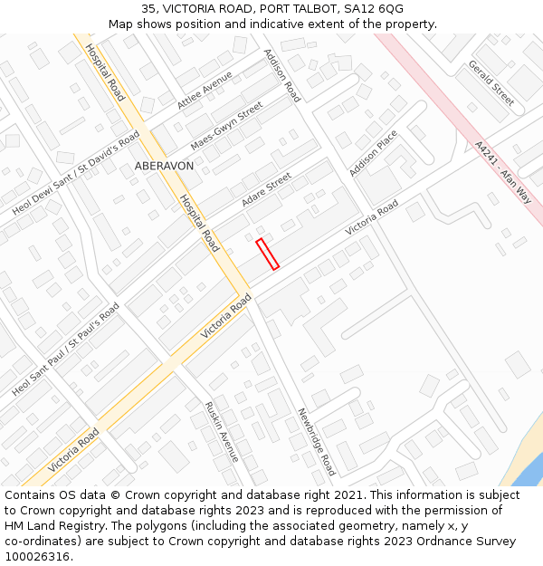 35, VICTORIA ROAD, PORT TALBOT, SA12 6QG: Location map and indicative extent of plot