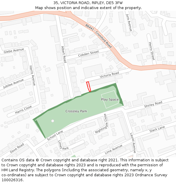 35, VICTORIA ROAD, RIPLEY, DE5 3FW: Location map and indicative extent of plot