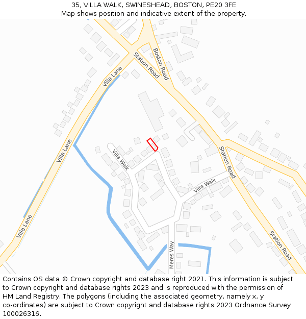 35, VILLA WALK, SWINESHEAD, BOSTON, PE20 3FE: Location map and indicative extent of plot