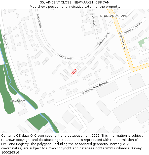 35, VINCENT CLOSE, NEWMARKET, CB8 7AN: Location map and indicative extent of plot