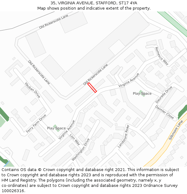 35, VIRGINIA AVENUE, STAFFORD, ST17 4YA: Location map and indicative extent of plot