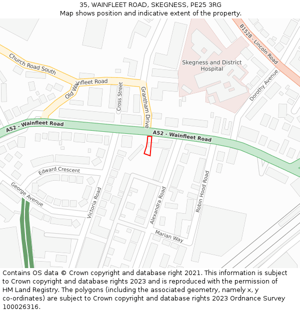 35, WAINFLEET ROAD, SKEGNESS, PE25 3RG: Location map and indicative extent of plot