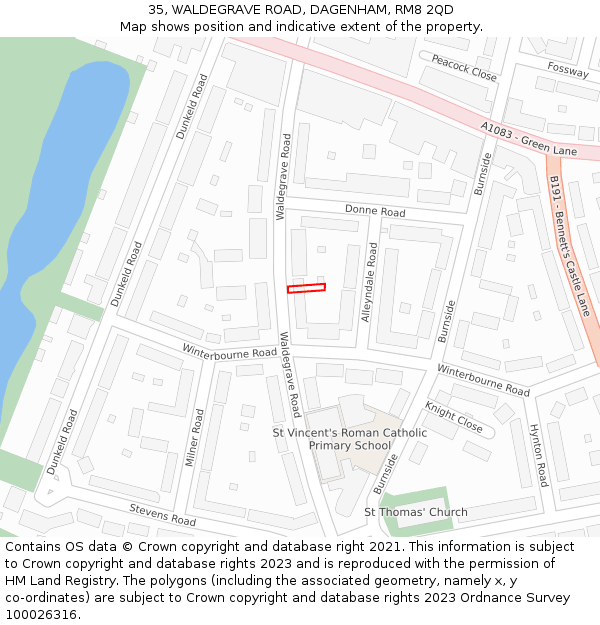 35, WALDEGRAVE ROAD, DAGENHAM, RM8 2QD: Location map and indicative extent of plot