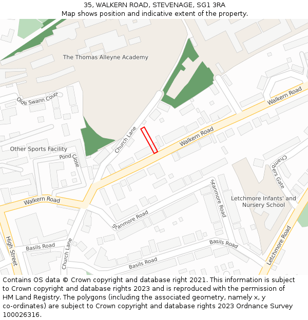 35, WALKERN ROAD, STEVENAGE, SG1 3RA: Location map and indicative extent of plot