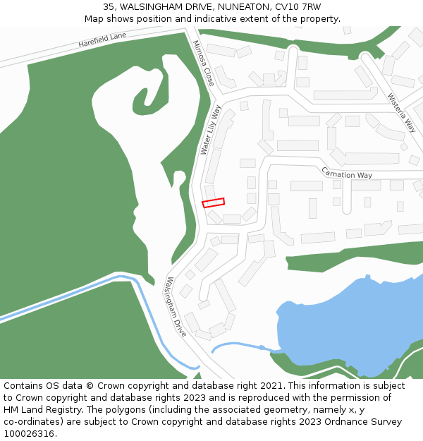 35, WALSINGHAM DRIVE, NUNEATON, CV10 7RW: Location map and indicative extent of plot