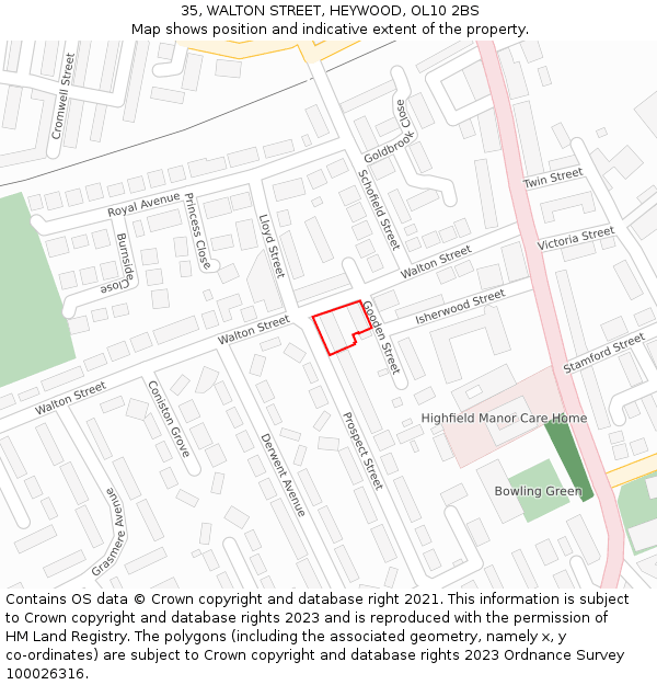 35, WALTON STREET, HEYWOOD, OL10 2BS: Location map and indicative extent of plot