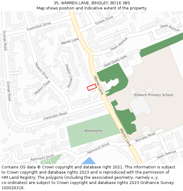 35, WARREN LANE, BINGLEY, BD16 3BS: Location map and indicative extent of plot