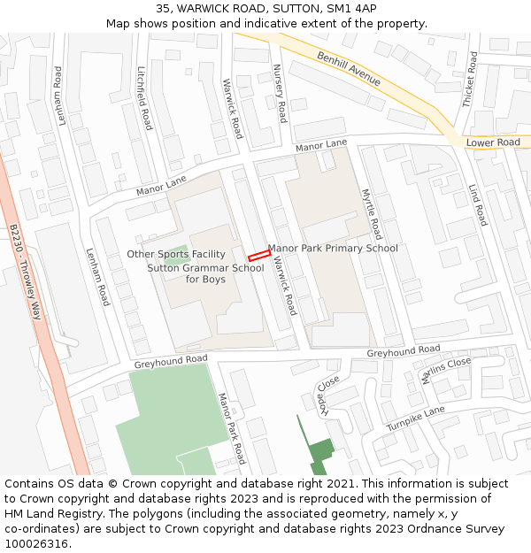 35, WARWICK ROAD, SUTTON, SM1 4AP: Location map and indicative extent of plot