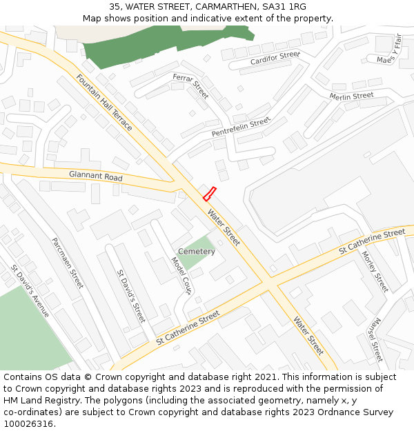 35, WATER STREET, CARMARTHEN, SA31 1RG: Location map and indicative extent of plot
