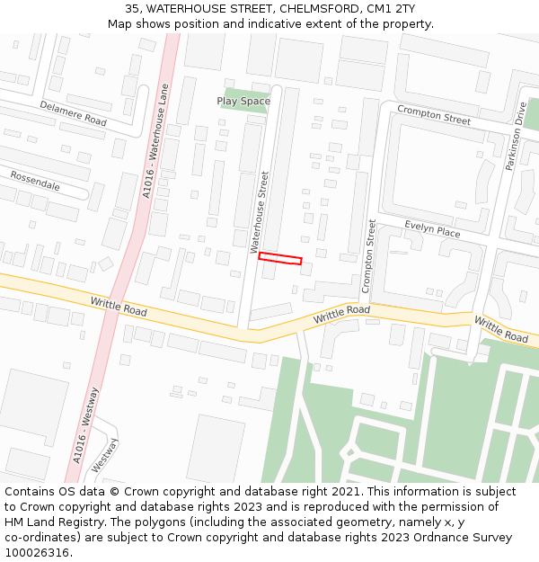 35, WATERHOUSE STREET, CHELMSFORD, CM1 2TY: Location map and indicative extent of plot