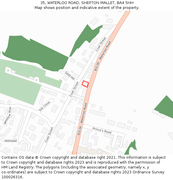 35, WATERLOO ROAD, SHEPTON MALLET, BA4 5HH: Location map and indicative extent of plot