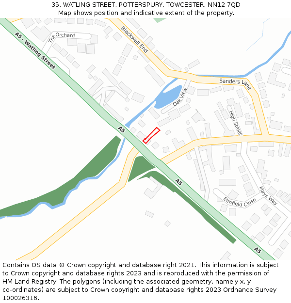 35, WATLING STREET, POTTERSPURY, TOWCESTER, NN12 7QD: Location map and indicative extent of plot
