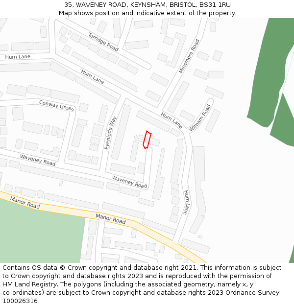 35, WAVENEY ROAD, KEYNSHAM, BRISTOL, BS31 1RU: Location map and indicative extent of plot